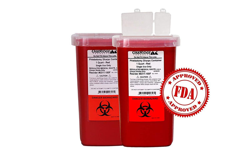1 Quart Size (Pack of 3) | Oakridge Products Sharps Container with Flip Lid | for Diabetics