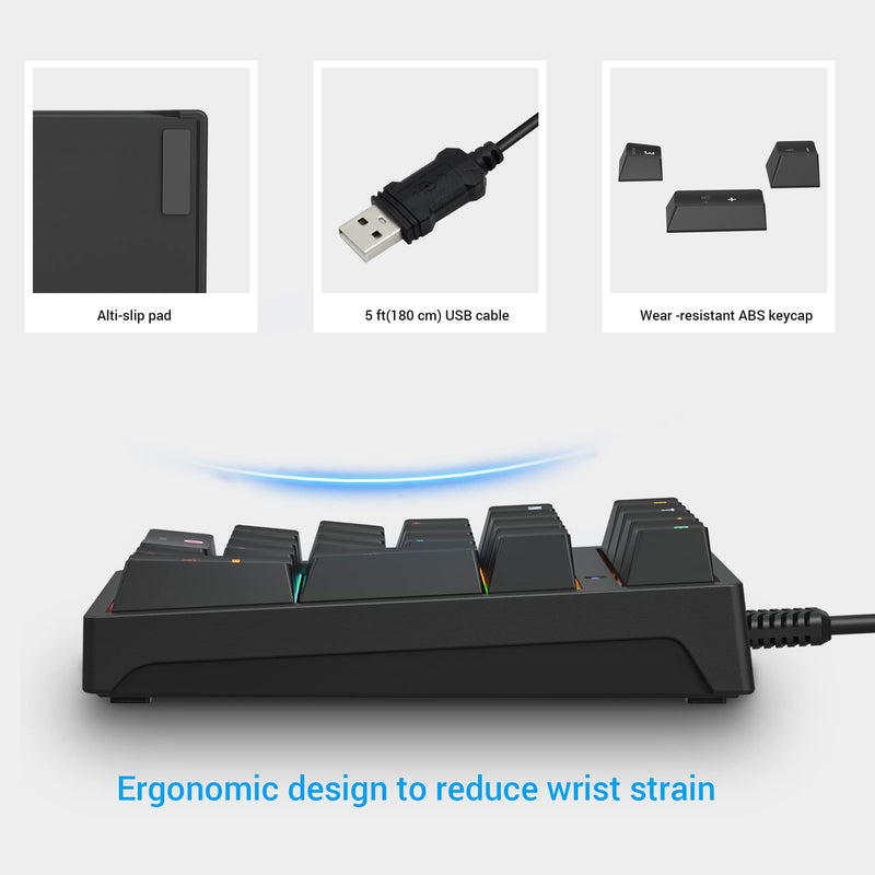 Number Pad, Mechanical USB Wired Numeric Keypad with RGB LED Backlit 21 Key Numpad for Laptop Desktop Computer PC Black (Black)