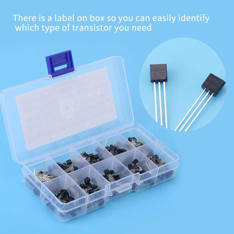 200pcs 10 Values NPN PNP Power General Purpose Transistors Assortment Kit TO-92 BC327-BC558 REUSABLE PACKAGING socialme-eu