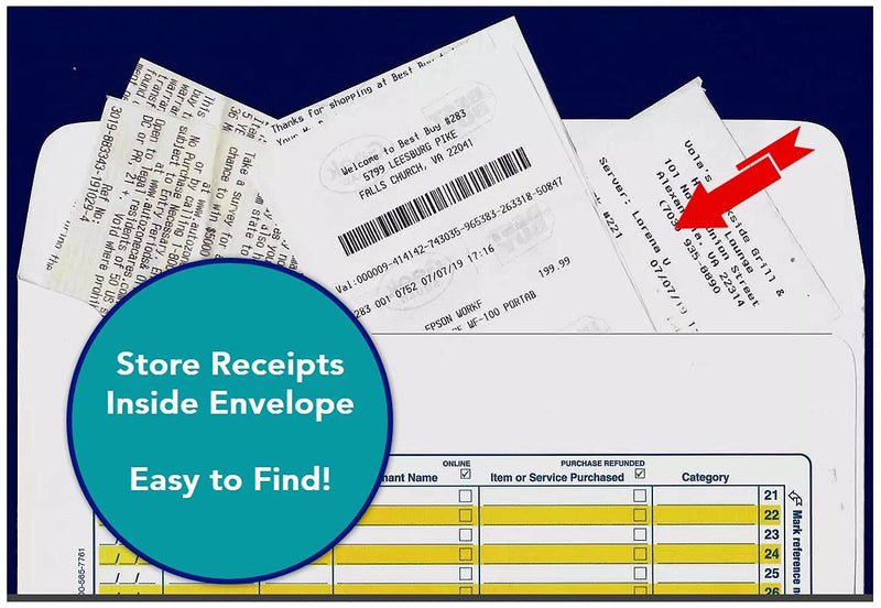 Credit Card Spending Envelopes. Large Envelopes with Ledger to Record & Track Purchases. Stores Receipts. Matches Receipts & Purchases to Charges on Monthly Statements. Budget Organizer. 12/Pack.