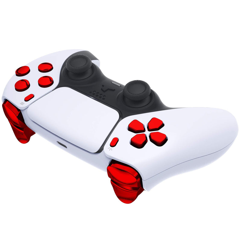 eXtremeRate Replacement D-pad R1 L1 R2 L2 Triggers Share Options Face Buttons for PS5 Controller, Chrome Red Full Set Buttons Repair Kits for Playstation 5 Controller - Controller NOT Included