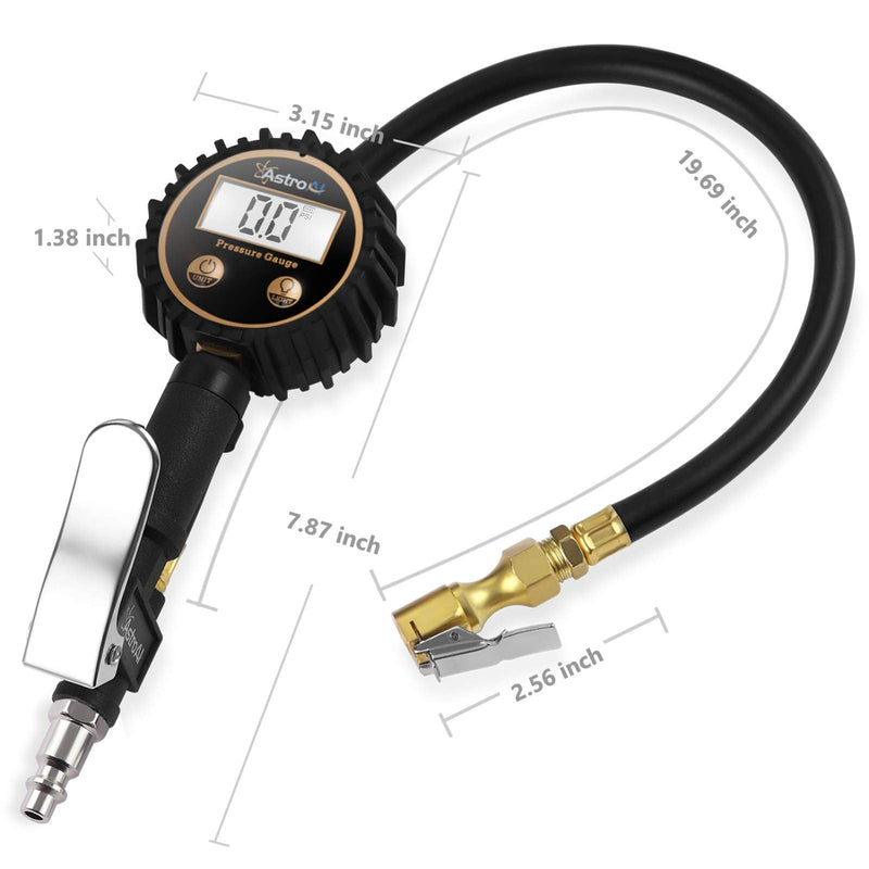 AstroAI ATG250 Digital Tire Inflator with Pressure Gauge, 250 PSI Air Chuck and Compressor Accessories Heavy Duty with Rubber Hose and Quick Connect Coupler for 0.1 Display Resolution white