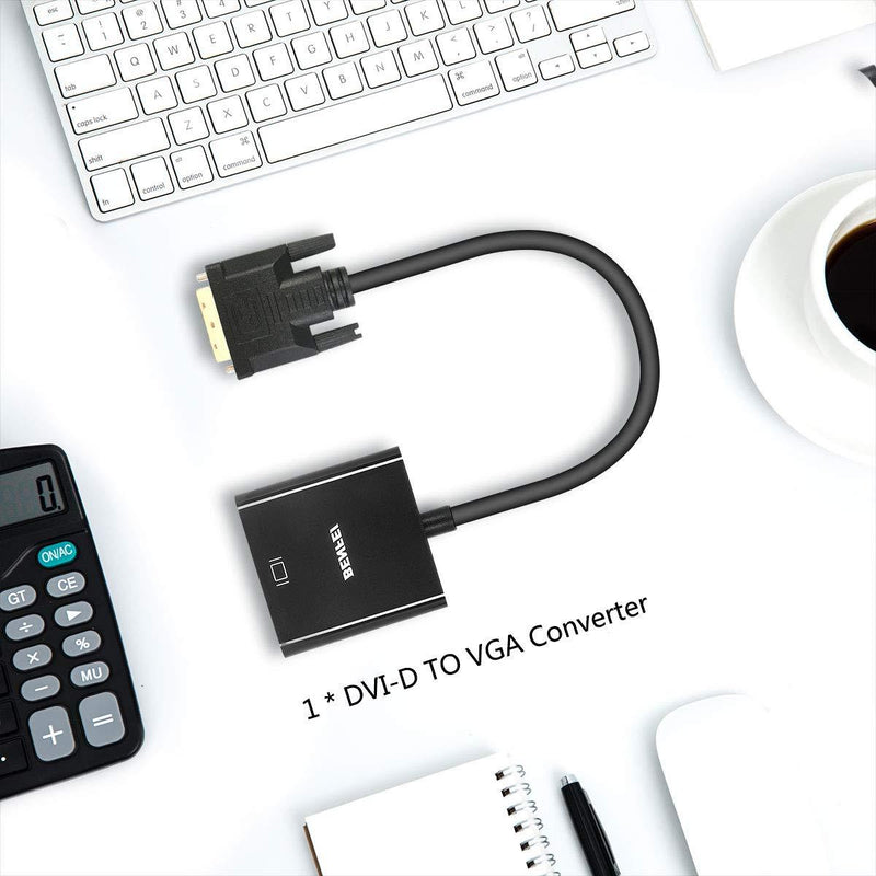 Active DVI-D to VGA Adapter, Benfei DVI-D 24+1 to VGA Male to Female Adapter 1 Black