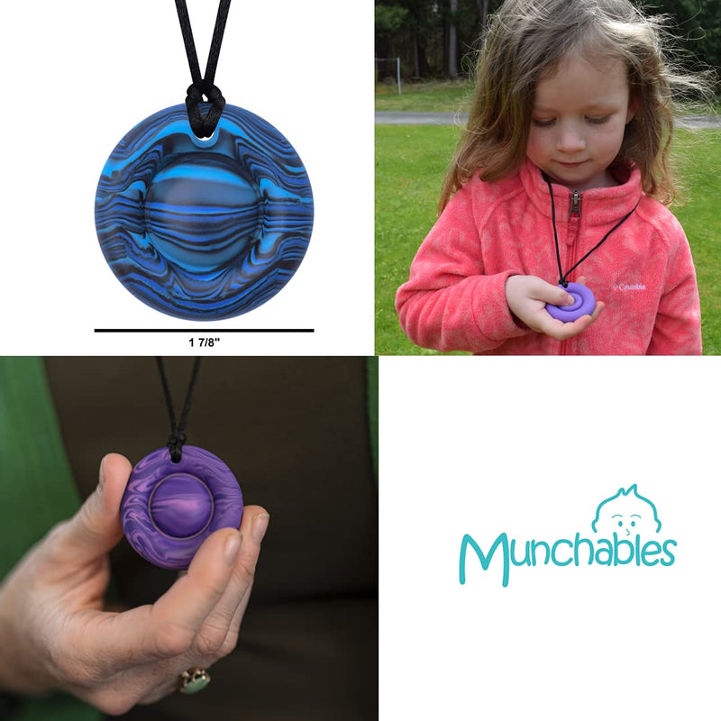 Munchables Sensory Bubble Popper Chew Necklace and Fidget Toy Combination for Kids and Adults (Wavy Navy) Wavy Navy