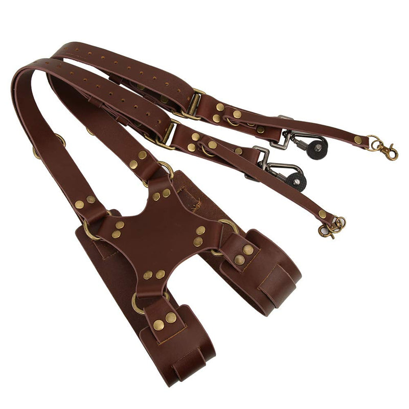 Qiilu Leather Camera Strap Adjustable Dual Leather Rivet Double Shoulder Digital Camera Shoulder Strap Harness Accessory