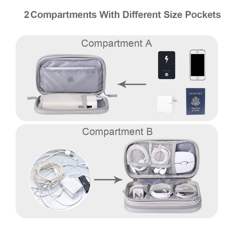 DDgro Electronics Travel Organizer, Waterproof Tech Accessories Pouch Bag for Keeping Certificates/Charger/Power Bank/Cables/Mouse/Earphone/studentsâ€™ stationeries Organized (Small, Light Gray) Small Light Grey