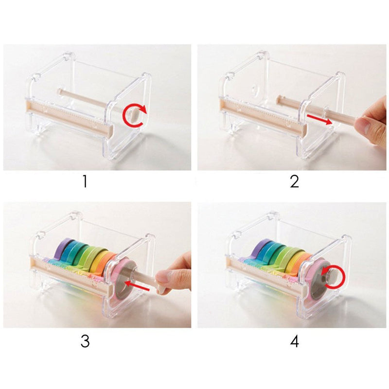 2pcs Portable Transparent Adhesive Tape Dispenser Cutter Desk Washi Tape Holder Storage Box Organizer Office School Stationery Supply (Brown) Brown