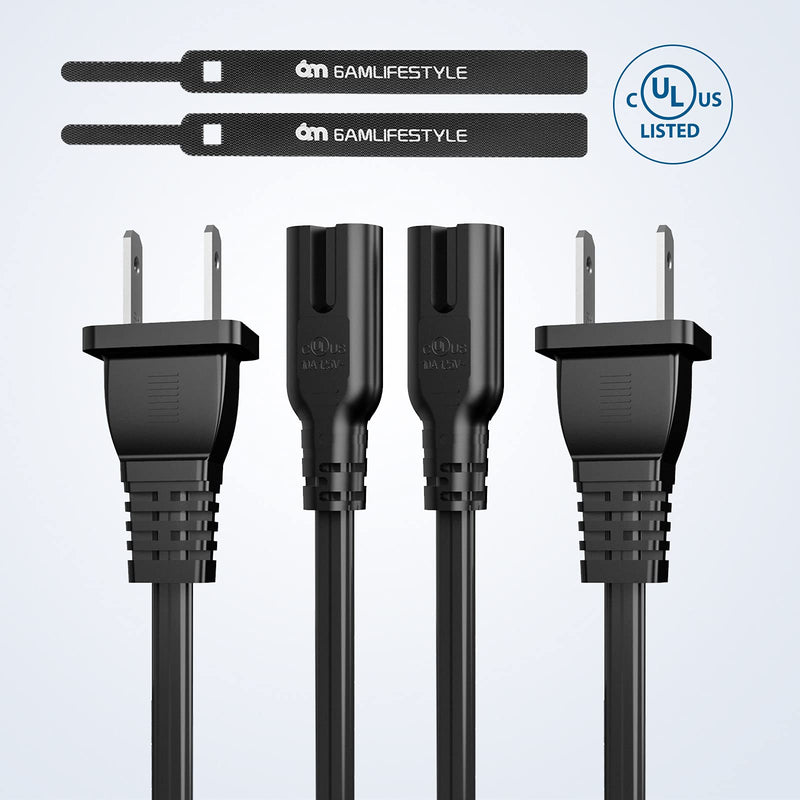 2 Pack AC Power Cable Cord 6FT for Xbox One X / S Xbox Series X / S, Sony PS4 Slim, PS3 Slim, PS3 Super Slim, PS5, Samsung TV and More, Non-Polarized Power Supply Cord Replacement 6FT 2 Pack