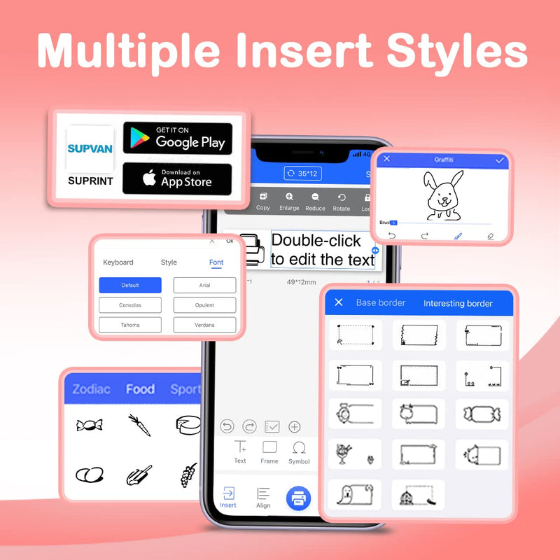 Supvan Bluetooth Label Maker Machine Indoor Outdoor Mini Pocket Smartphone Inkless Handheld Sticker Mini Labeler Multiple Templates Available Rechargeable Compatible with iOS&Android E10 Pink