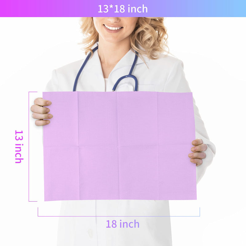 60 PCS Disposable Dental Patient Bibs Tattoo Bib 13" x 18", Annhua Waterproof Dentist Polyback Towel 3 Ply Dental Napkins - Sturdy and Leakproof -Purple Purple