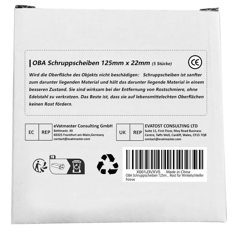 Pack of 5 CSD disc sanding disc 125 mm, OBA coarse cleaning disc nylon fabric disc paint removal rust for angle grinder 125 mm x 22.2 mm