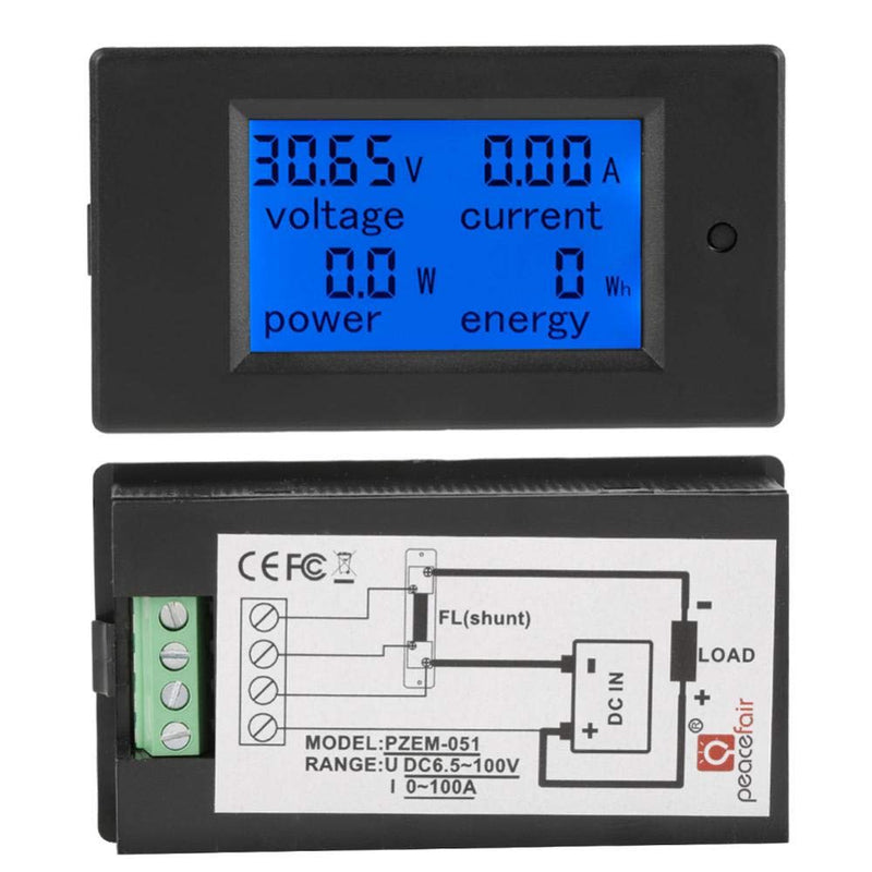 PEACEFAIR PZEM-051 LCD Display DC 6.5-100V Digital Electric Power Energy Voltage Current Meter Power Energy Battery Monitor Amperage Meter Gauge with Built-in Shunt(50A Shunt)