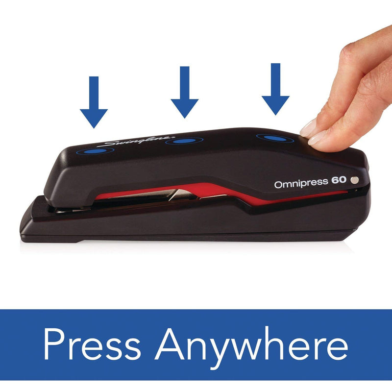 Swingline Stapler, Omnipress 60 Stapler,"Press Anywhere for Easier Use", 60 Sheet Capacity, Black/Red (5000591A)