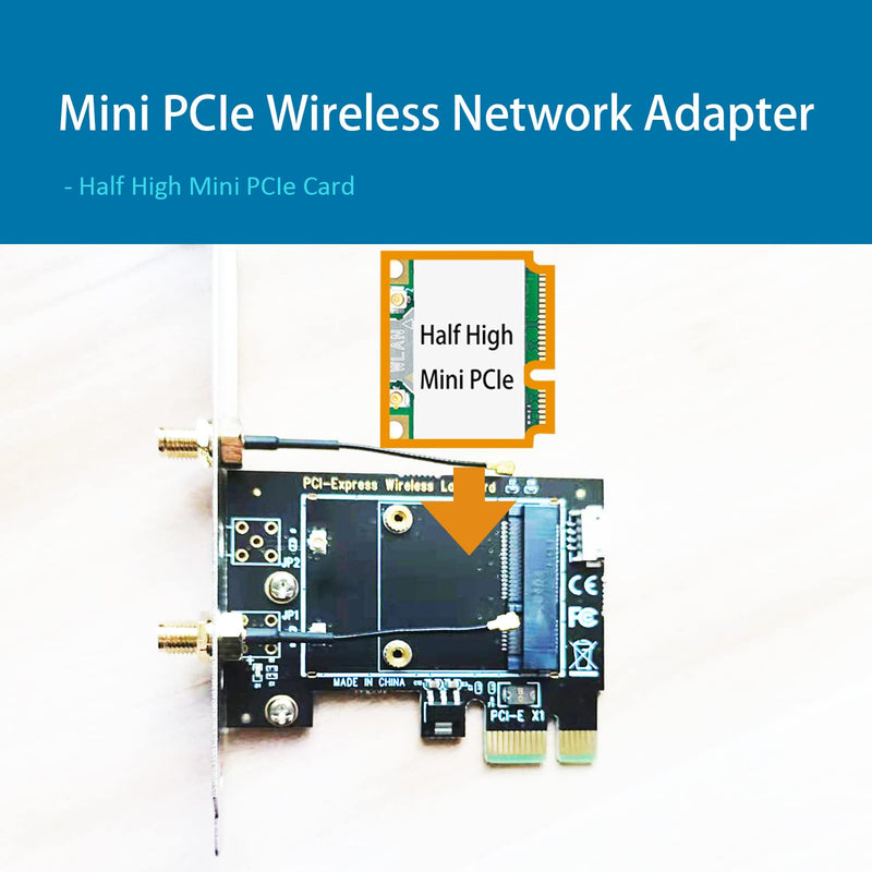 GLOTRENDS Mini PCIe Wireless PCIE Adapter with SMA Antenna for Half High Mini PCIe Wireless Network Card (Not Include Wireless Network Card )
