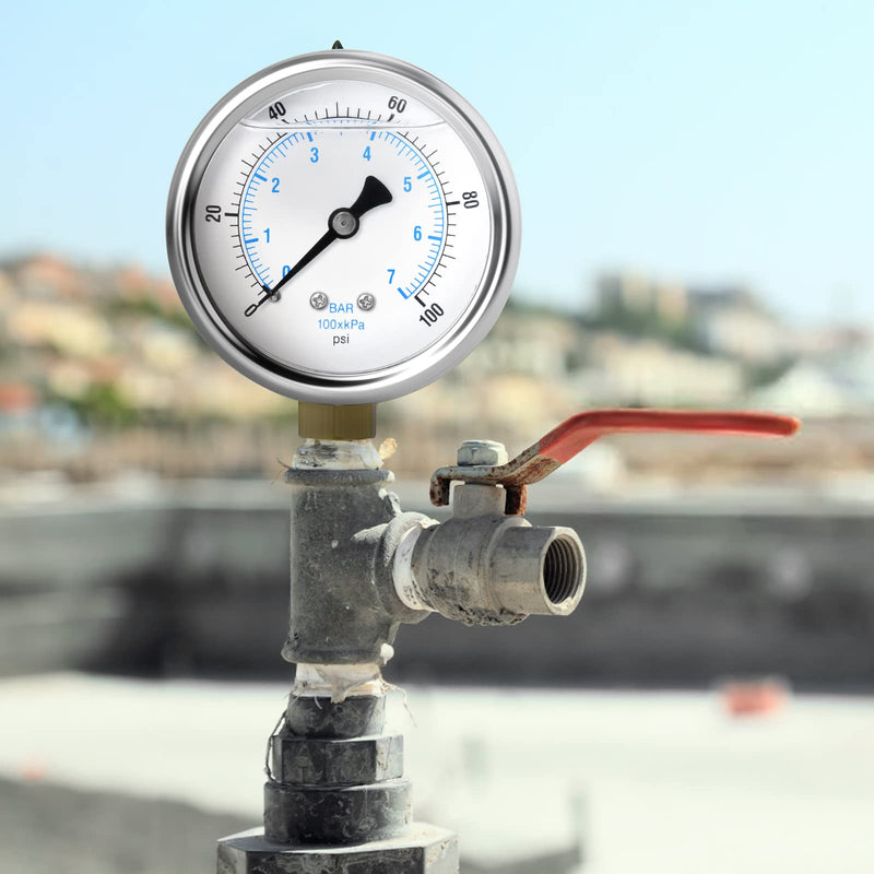ERGAOBOY 0-7 Bar Stainless Steel 1/4" BSP 2.5" Inch FACE DIAL Liquid Filled Pressure Gauge WOG Water Oil Gas Lower Mount Lower Mount