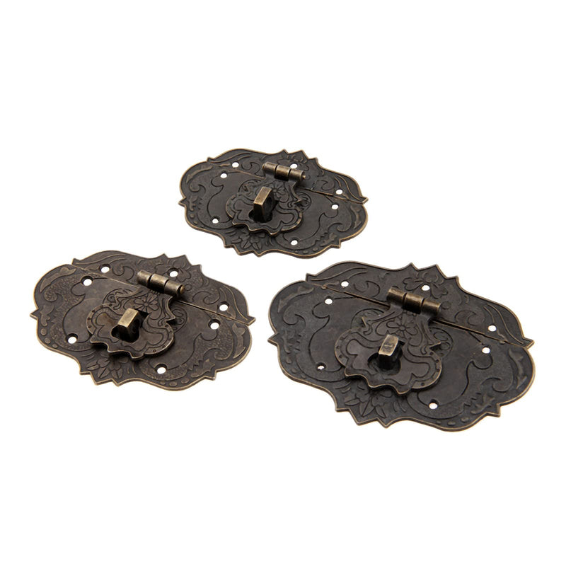 Dophee 1Pc 3"x2.24" Antique Embossing Decorative Brass Hasp Clasp Latch Lock with Screws for European Style Jewelry Trinket Box Decoration 3"*2.24"