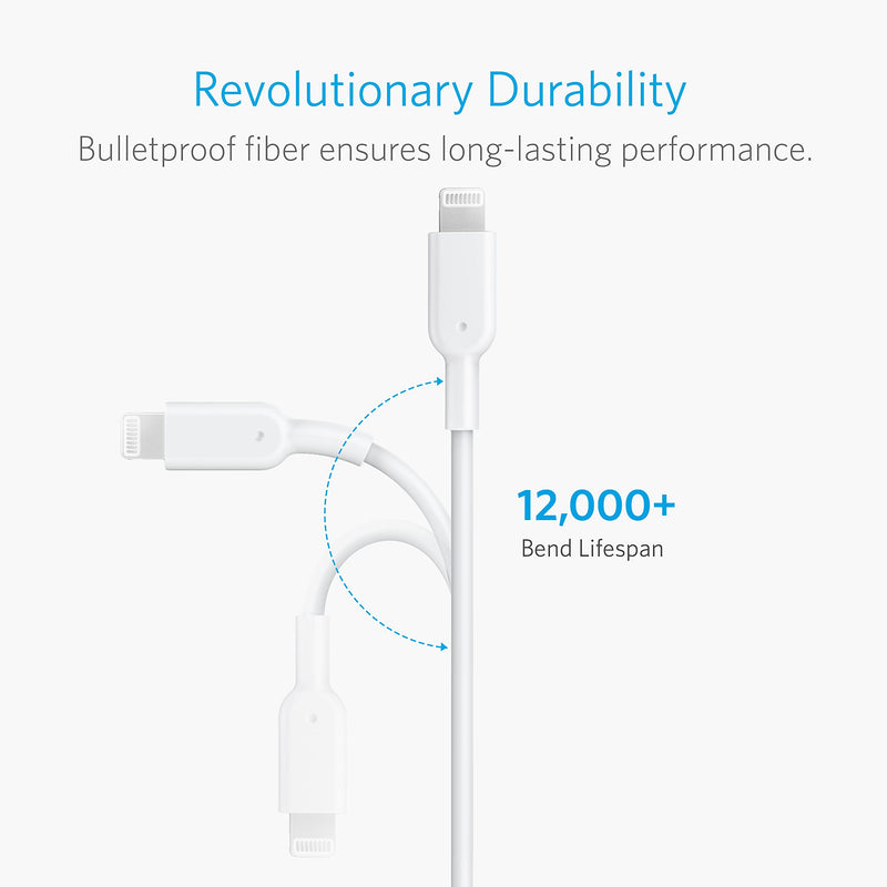 Anker iPhone Charger Cable, Powerline II Lightning Cable (10ft), Durable Cable, MFi Certified for iPhone X / 8/8 Plus /7/7 Plus / 6/6 Plus / 5s (White), iPad 8, and More White