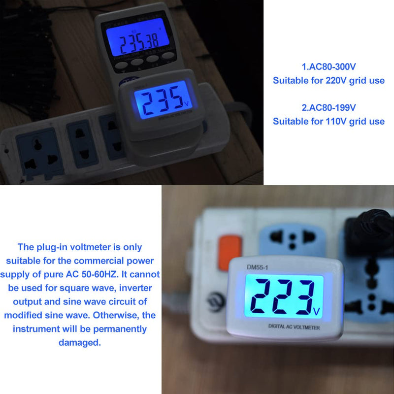 Diyeeni 1Pcs Plugin LCD Digital AC 80300V Voltmeter DM551 110V/220V Household Electrical Instruments Voltage Testers for US Plug