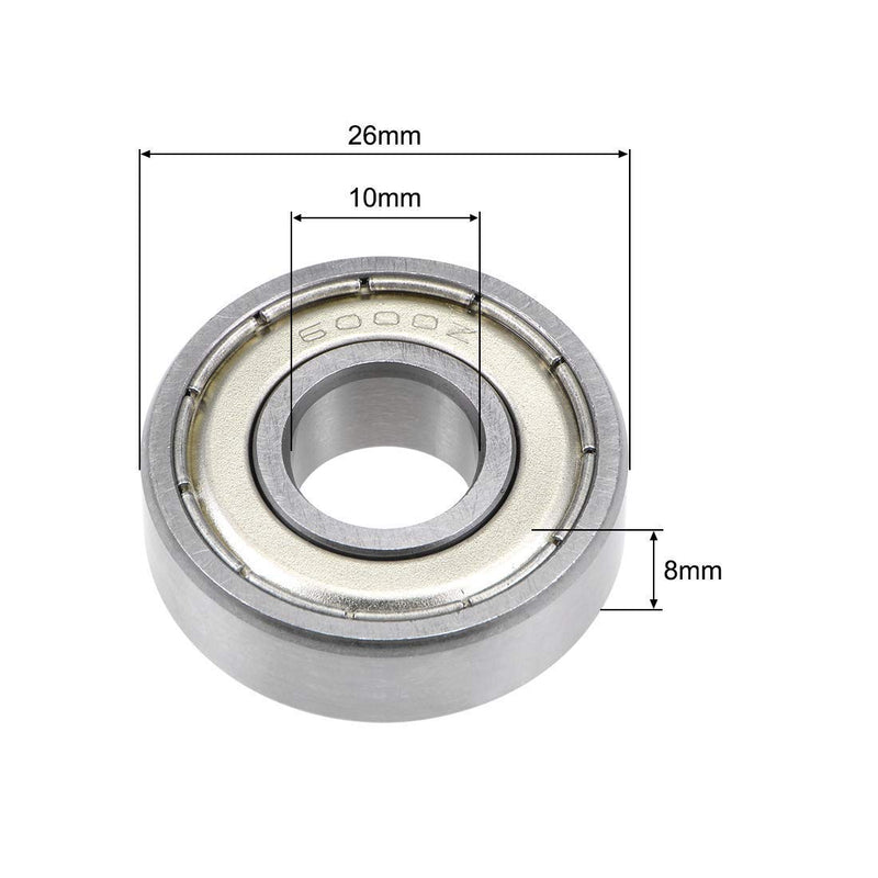 Donepart 6000 ZZ Bearings 10mm ID, 26mm OD, 8mm Width ABEC3 High Speed Double Metal Shielded Bearings for Motor, Wheels, Bicycle, Home Appliances, etc. (4 Pack)