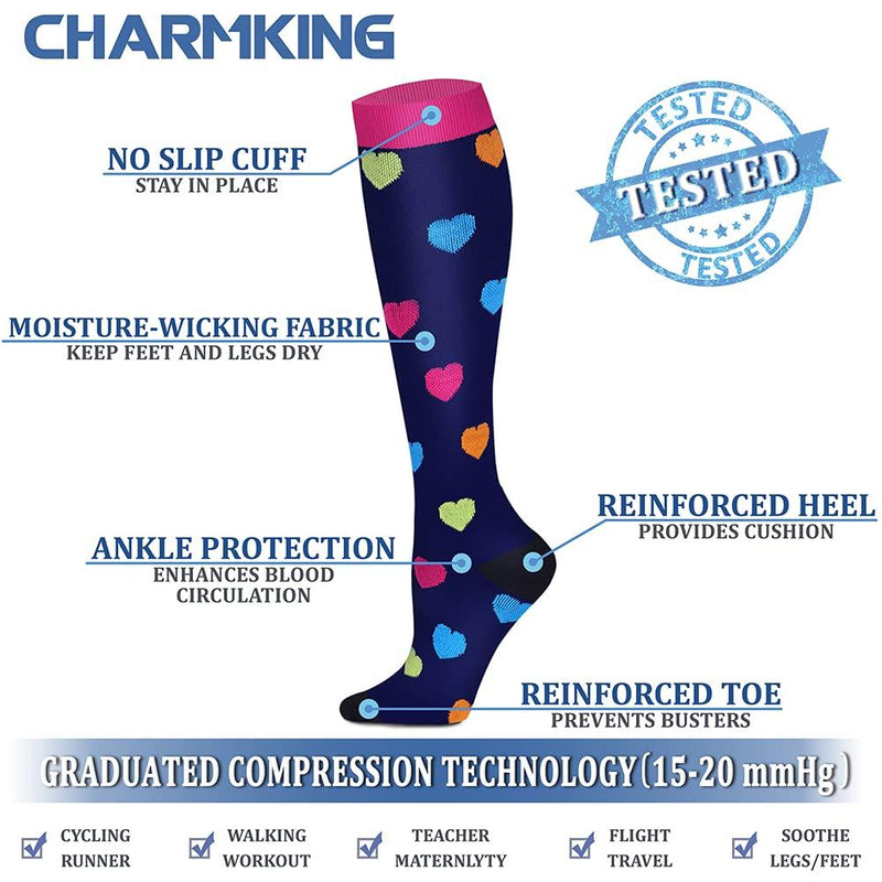 CHARMKING Compression Socks for Women & Men Circulation (8 Pairs)15-20 mmHg is Best Support for Athletic Running Cycling Small-Medium 01 Navy/Gray/Black/Blue/Navy/White/Black/Blue