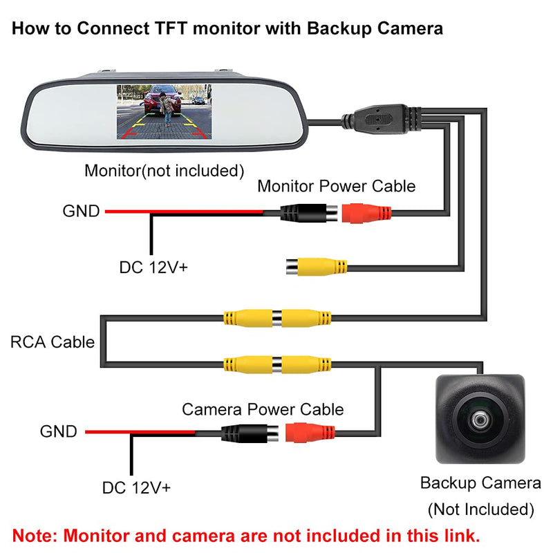 Upgraded Double-Shielded RCA Video Cable for Monitor and Backup Rear View Camera Connection (19.69FT / 6M), GreenYi AV Extension Cable with Yellow RCA Video Female to Female Coupler and Power Cable