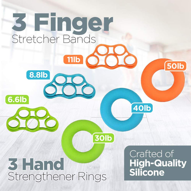 Hand Grip Strengthener Set Forearm Adjustable Resistance Hand Gripper, Finger Exerciser, Finger Stretchers, Grip Rings Hand Exerciser, Stress Relief 14 Piece Set