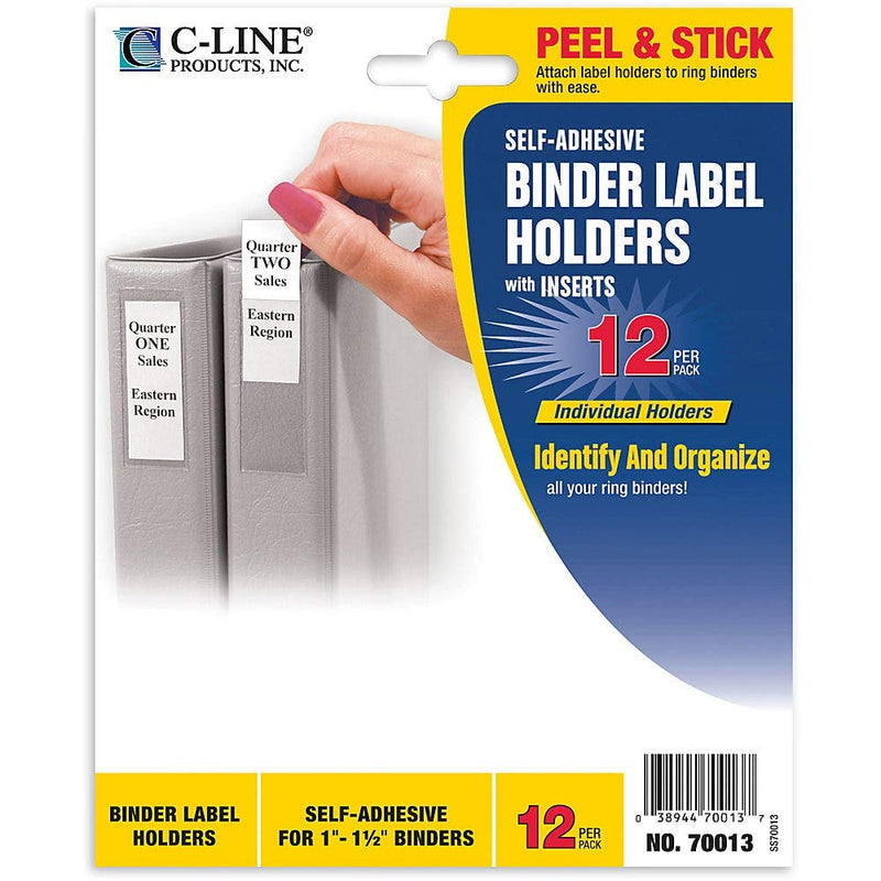 C-Line Self-Adhesive Binder Label Holders for 1-1/2" Ring Binders, 1" x 2-13/16", 12 per Pack (70013) 1 to 1.5-Inch Binders