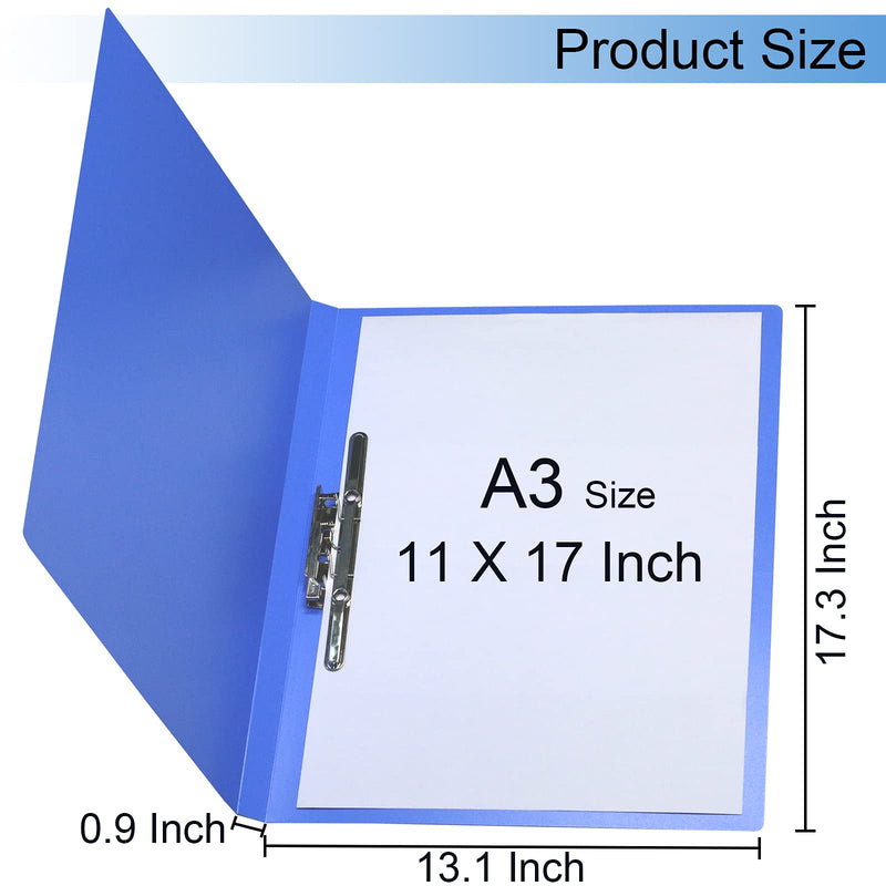 2 Pack 11 x 17 Plastic Punchless Binder, Single Clip File Folder Report Cover 17 x 11 Portfolio Clipboard with Jumbo Clamp 0.9 Inch Capacity 11 x 17 Clipboard Portfolio, Blue, Padfolio with Clipboard 11x 17 Size Blue-2 Pack