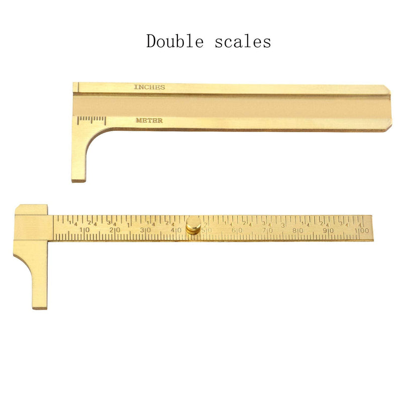 QWORK 4 Inch Vernier Caliper, Brass Sliding Double Scale Handy Sliding Gauge Ruler Measuring Tool