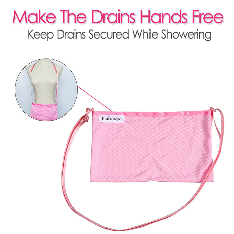 Shower Bag Mastectomy Drain Mesh Pouches JP Drainage Bulbs Holder Breast Cancer Reconstruction Post Surgery Tummy Tuck Recovery Bath Pocket Accessories Patients Gift Women Pink