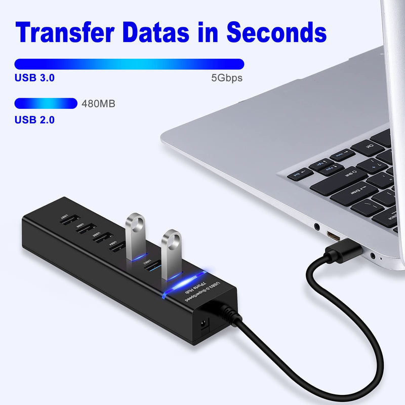 USB Hub3.0, YaimhSound 7-Port USB Extender, USB 3.0, 2.0 Splitter Adapter for Laptop,PC, Keyboard, Mouse, Dell, HP, Lenovo, Mac, Acer, Surface Pro and More USB Devices(1ft)