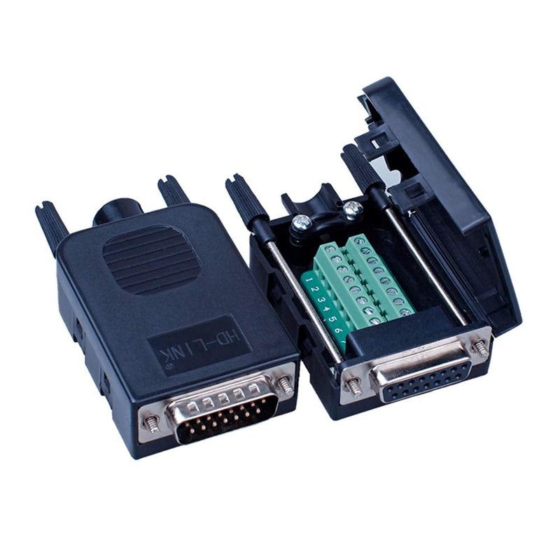 ANMBEST DB15 Solderless Serial to 15-pin Port Terminal Female Adapter Connector Breakout Board with Case Long Bolts Nuts (Female)