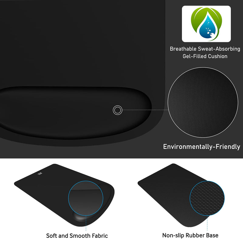 YJJ Ergonomic Mouse Pad with Wrist Support Gel, Mouse Mat with Wrist Rest, Mousepad with Non-Slip Rubber Base for Computer, Laptop, Mac, Black