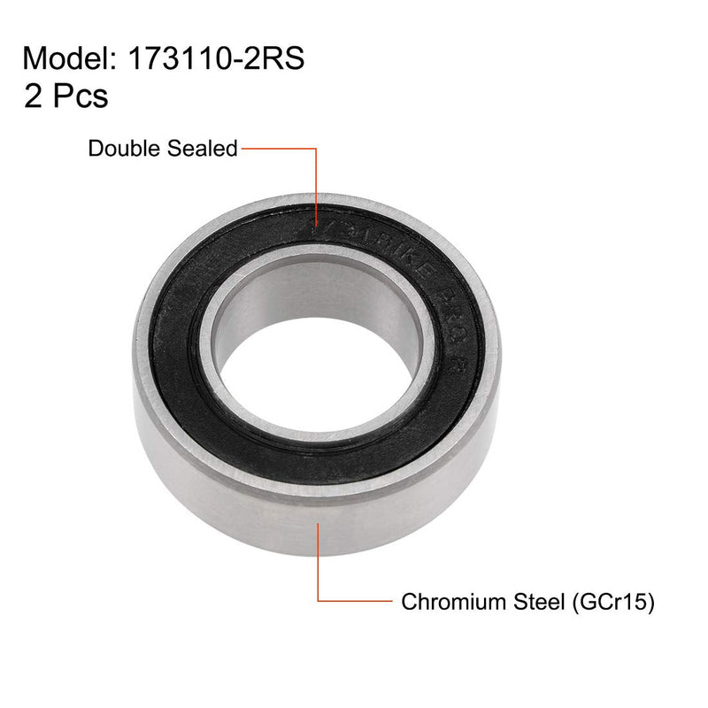 uxcell 173110-2RS Deep Groove Ball Bearings 17mm x 31mm x 10mm Double Sealed Chrome Steel P0(ABEC1) 2pcs