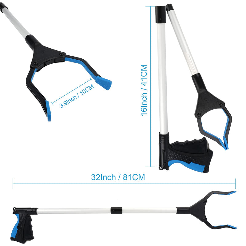 Reacher Grabber Tool, 32" Grabbers for Elderly, Lightweight Extra Long Handy Trash Claw Grabber, Reaching Assist Tool for Trash Pick Up, Nabber, Litter Picker, Arm Extension (Blue) Blue