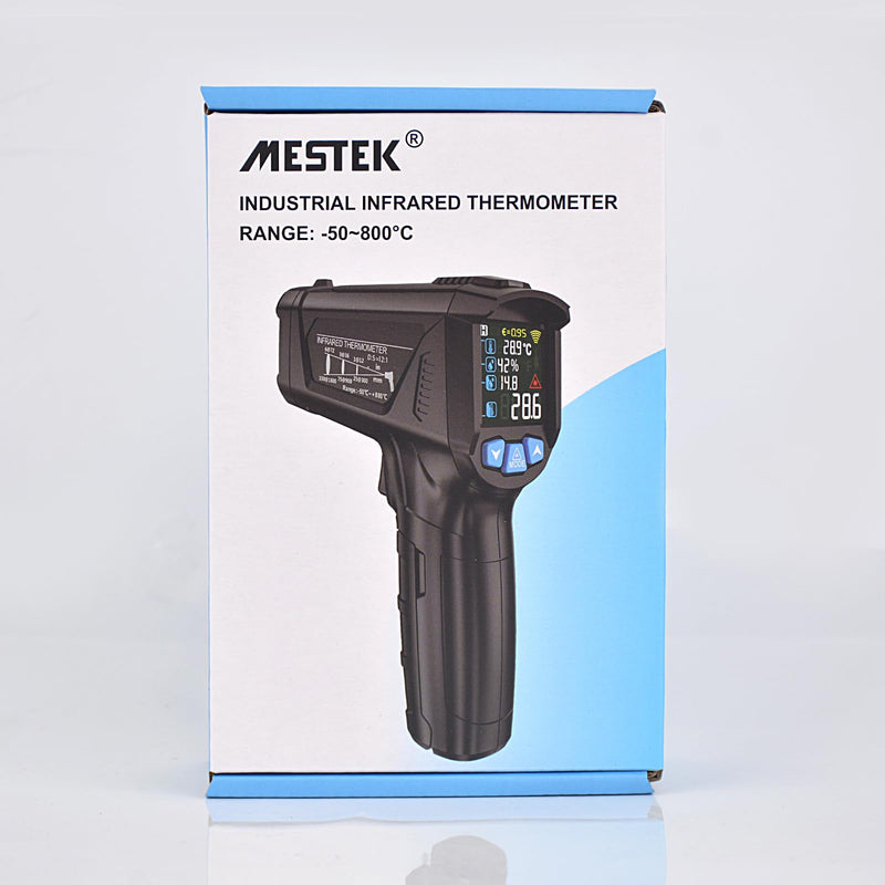Infrared thermometer MESTEK temperature measuring device digital laser IR pyrometer K-probe -50°C ~ 800°C non-contact with color LCD alarm function adjustable emissivity for kitchen grill automotive