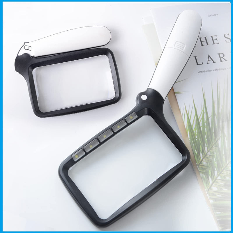 Folded Magnifying Glass with Light, 3X Handheld Large Magnifying Glass LED Lighted Magnifier for Seniors Reading, Soldering, Inspection,Jewelry, Exploring (Folding Handle) Folding Handle