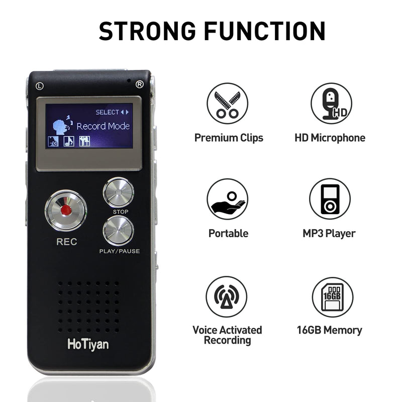 Voice Recorder 16GB Capacity Voice Activated Recording Device Digital Voice Recorder for Lectures, Meetings, Interviews Mini Audio Recorder with USB Rechargeable WAV/MP3 Tape Recorder (16GB)