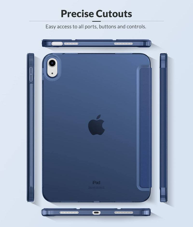 MoKo Case for New iPad 10th Generation Case 2022, iPad 10.9 Case with Soft TPU Translucent Frosted Back Cover, Slim Shell Stand Protective Case with Auto Wake/Sleep, Support Touch ID, Navy Blue