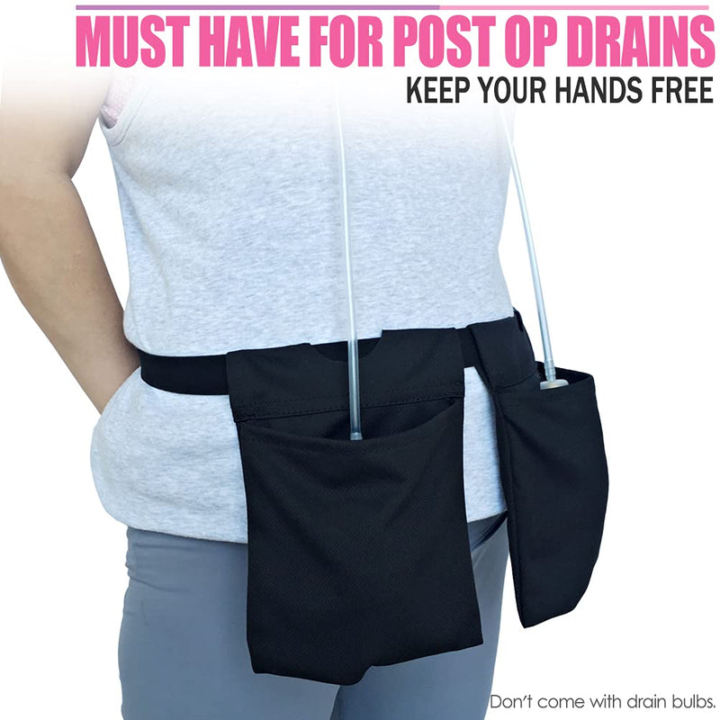 Mastectomy Drainage Holder with Shower Lanyard, Quick Dry Pockets Adjustable for Post Surgery JP Drains Management, Diep Reconstruction/explant Surgery/Tummy Tuck, Black Dwaist+showerlanyard