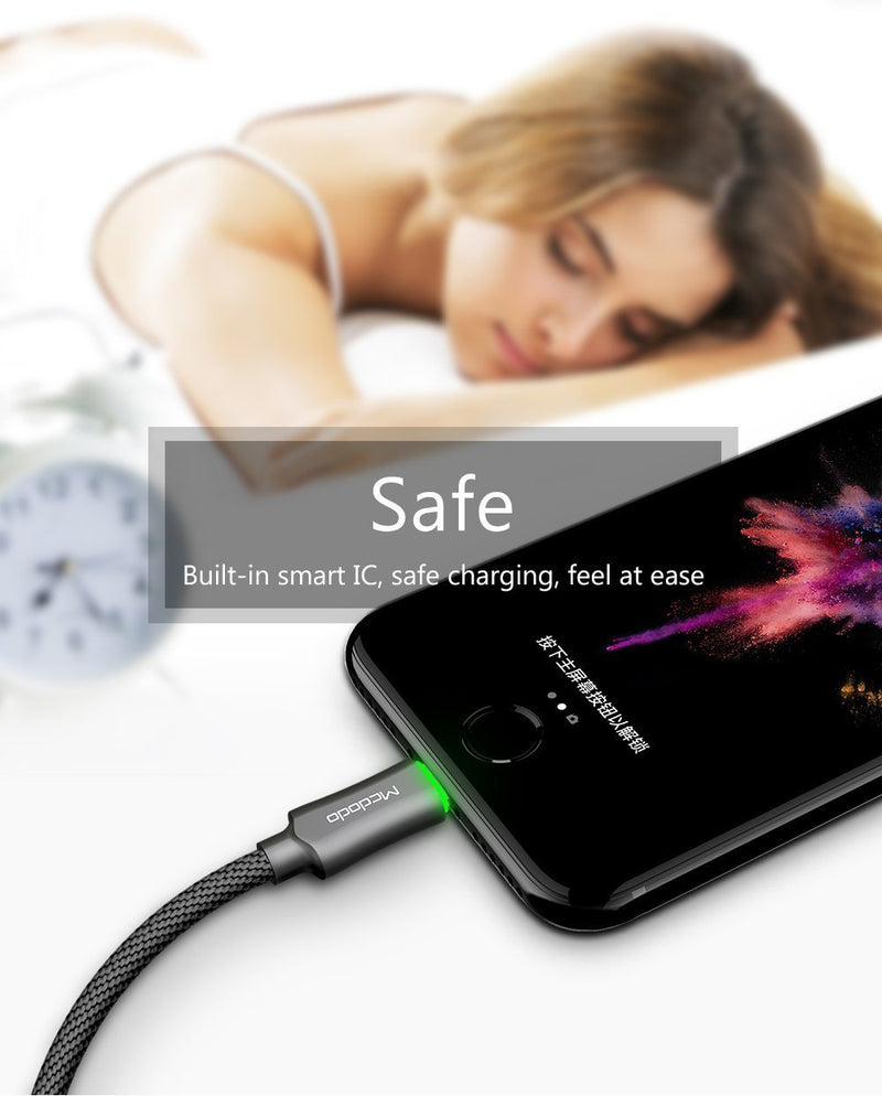 AICase Charging Cable, Smart LED Auto Disconnect Nylon Braided Sync Charge USB to Charging Cable for Phone X,8, 8 Plus, 7 Plus,Pad Pod