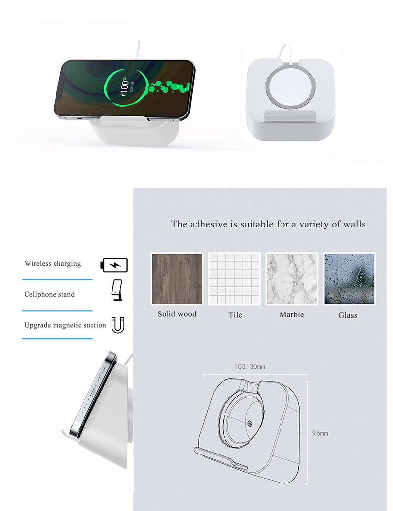 Phone Wall Mount for Magsafe Charger Bedside Phone Holder Compatible with Magsafe Accessories Fit for iPhone 12/12 Pro/ 12 Pro Max(Charger Not Included) (White) White