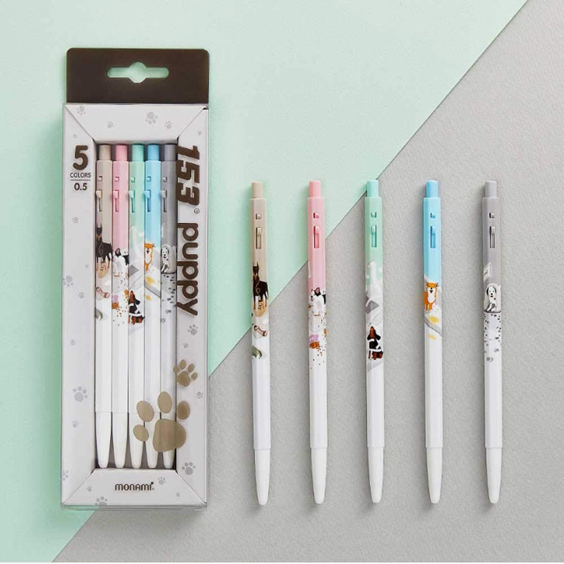 Monami 153 Puppy Ball Pen 0.5mm 1 Set 5 Color