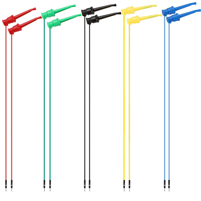 Sumnacon 10Pcs Mini Grabber Test Hook to Male Jumper Wires - 26 AWG Binding Post to Solderless Breadboard Jumper Leads, Soft Silicone Flexible Test Leads for Electrical Testing