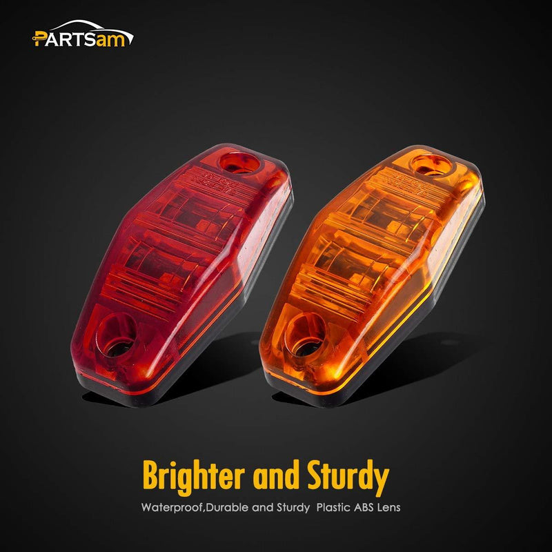 Partsam Universal Red/Amber Surface Mount LED Side Fender Marker Lights, Sealed Mini LED Side Marker Clearance Identification Lights, 2 Wire, 2 Diodes, 2.54 x 1.06 (Pack of 8)