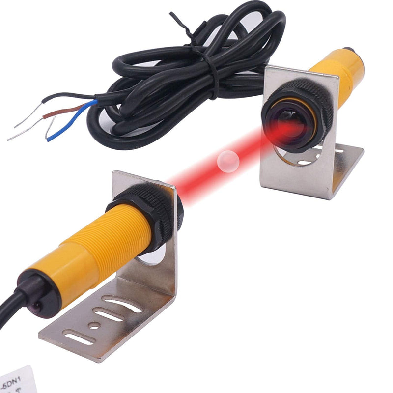 Taiss/ 1 Pair Photoelectric Sensor M18 Infrared Ray Through-Beam Reflection Optical Photoelectric Switch Sensor NPN NO 6-36VDC Proximity Switch Inductive Distance 5M with mounting Bracket E3F-5DN1-2Z