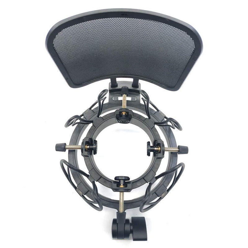 Suuntok Microphone Shock mount Kit Compatible with All Microphones Size at 21-62mm,Includes Universal Mic Shock-Mount and Pop Filter (black) black