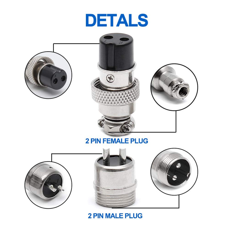 Hxchen 2Pin 16mm Waterproof Female/Male Wire Panel Power Chassis Metal Fittings Aviation Connector GX16-2P - (2 Sets)
