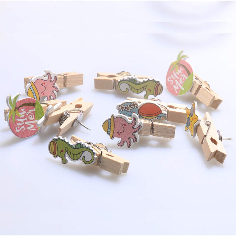 haowei 20 Pcs Marine Animals Wooden Clip Thumbtack Seahorse Turtle Decoration Pushpin Paper Picture Photo Memo Menu File Memo Nail Accessory Cork Board Bulletin Board Drawing Pins