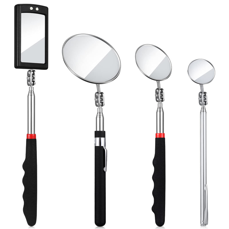 4 Pieces Telescoping Inspection Mirror Telescoping LED Lighted Flexible Inspection Mirror Round Mirror Square Mirror Inspection Tool for Checking Observing Vehicle Small Part (Elegant Style) Elegant Style